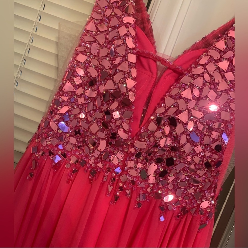 Pink Pleated Embellished Prom Dress - Picture 10 of 11